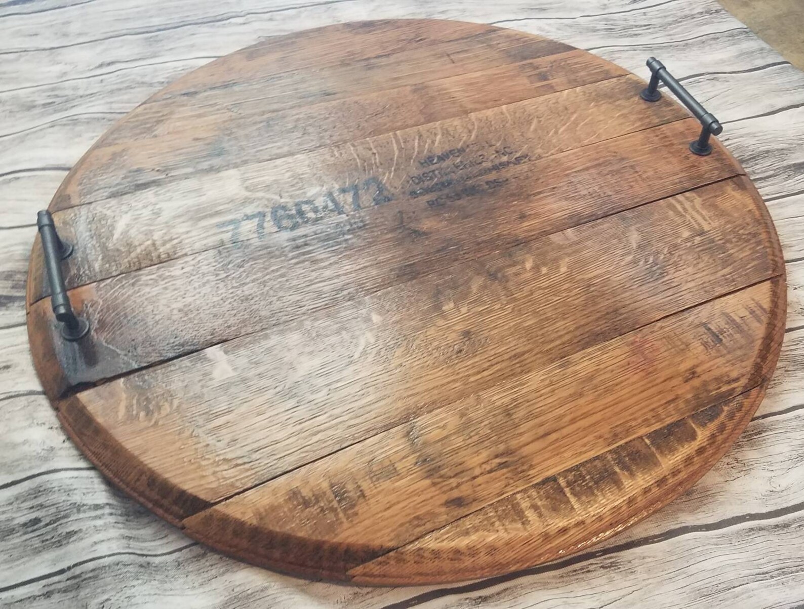 Authentic Whiskey Barrel Lid Tray Lazy Susan Jack Etsy
