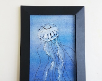 Original Jellyfish Painting | Coastal Nautical Wall Art (5 x 7)