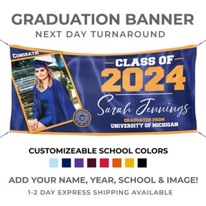Graduation Banner, Graduation Announcement, Personalized Graduation Gift, Graduation Party Decorations, Custom School Colors, Class of 2024