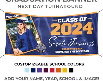 Graduation Banner, Graduation Announcement, Personalized Graduation Gift, Graduation Party Decorations, Custom School Colors, Class of 2024