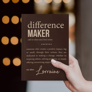 Diario de creadores de diferencias con su nombre, definición personalizada de creadores de diferencias en negrita, regalo de cumpleaños de compañeros de trabajo, agradecimiento al mentor, maestro