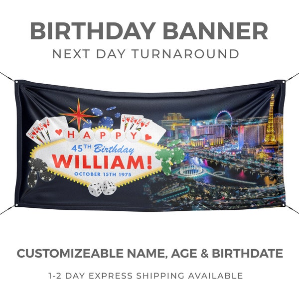 Poker Themed, Personalized Casino Birthday Banner, Backdrop, Party Decorations - Express Shipping Available