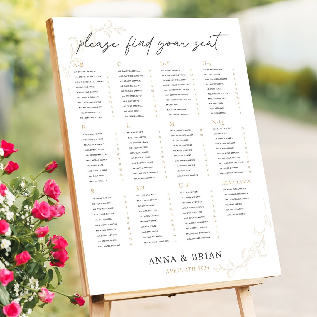 Personalized Wedding Seating Chart Wedding Sign Etsy