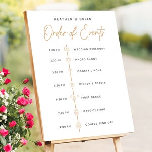 Wedding Order of Events Sign, Printed Wedding Welcome Sign, Party Decorations, Reception Poster, Wedding Decor, Order of the Day