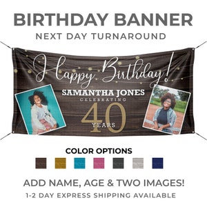 Birthday Banner, Rustic Wood Background, Happy Birthday Sign, Party Decorations - Express Shipping Available