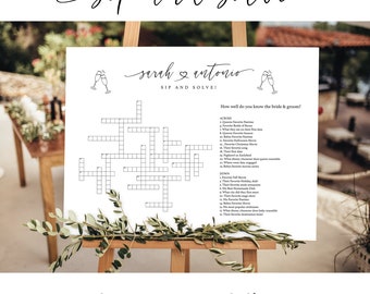 Sip and Solve Wedding Sign, Printed Custom Extra Large Wedding Crossword Puzzle, Boho Wedding Game Crosswords, Wedding Entertainment