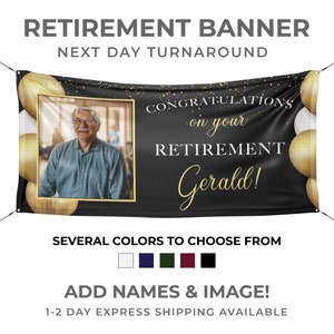 Congrats Retirement Party Banner With Face Photo, Party Decorations, For Her, For Him, Custom Banner with Name - Express Shipping Available