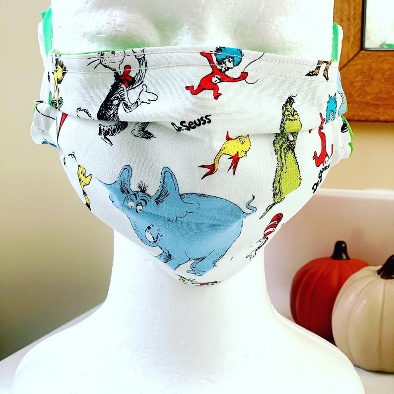 Dr Seuss Characters Kids Size Face Mask 100% Cotton Washable - Etsy