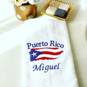 Personalized Puerto Rican Flag Embroidered Cotton Hand Towel