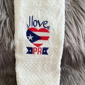 Embroidered Puerto Rico Hand Towel: I Love PR, Washable