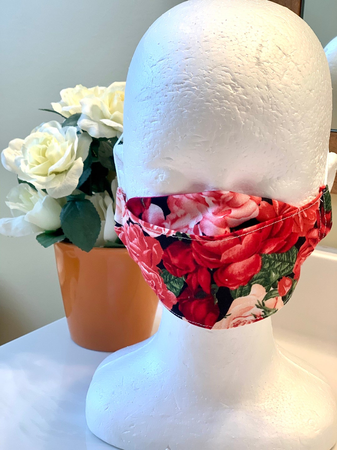 Mask With Roses Roses , Red and Pink Roses , 3d Washable Face Mask Made in USA ...