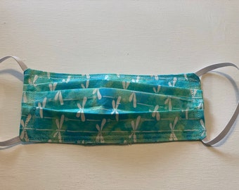 100 % Cotton Mask - Dragonfly blue/green fabric