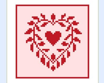 Schema per punto croce a punto croce con ghirlanda a cuore vintage