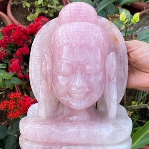 Tête de bouddha en quartz rose - Tête de bouddha en pierres précieuses - Statue de tête de bouddha - Tête de bouddha en pierre - Quartz rose naturel