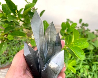 Hand Carved Black Agate Crystal Tower | Natural Healing Point | Grounding Stone Decor | OOAK Gemstone Crystal