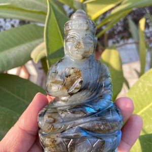 Labradorite Buddha- Black Stone Buddha- Buddha Statue- Buddha Statue- Flashy Labradorite