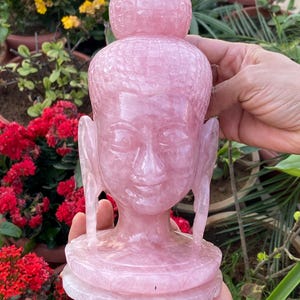 Tête de bouddha en quartz rose - Statue de tête de bouddha - Bouddha en pierres précieuses - Quartz rose naturel - Décoration de bouddha - Pierre de tête de bouddha