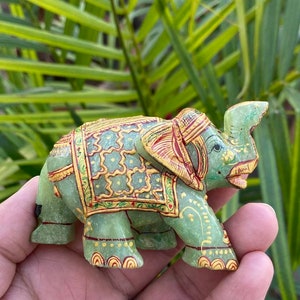 Jade Elephant- Carved Elephant- Gemstone Elephant- Small Stone Elephant- Elephant Gifts Statue- Home Decor