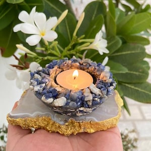 Crystal Tealight Holder- Agate TeaLight Holder- Tealight Holder- Sodalite Tealight Holder- Gemstone Tea Light- Stone Tealight Holder