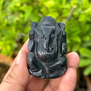 Blue Stone Ganesha- Gemstone Ganesha- Ganesh Statue- Ganesh Sculpture- Ganesha Figurine- Goldstone Ganesh
