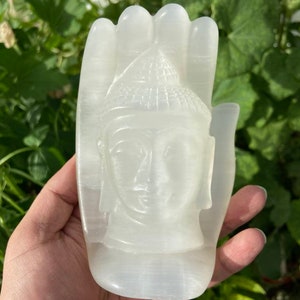 Tête de Bouddha sélénite- Bouddha palmiste- Sculpture de sélénite- Tête de Bouddha en pierre précieuse- Décor de maison- Cristal de sélénite