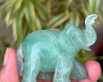 Green Aventurine Elephant Figurine | Hand-Carved Crystal Animal | Small Good Luck Talisman | Healing Stone Decor | 2.5” Pocket Totem