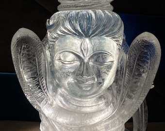 Hand Carved Clear Quartz Shiva Head Statue | Hindu God Crystal Sculpture | Large Natural Quartz Home Decor
