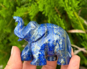 ラピスラズリ象の置物 | 2インチの青い宝石 | 手彫り | 幸運 | 知恵