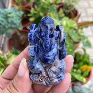 Natural Sodalite Ganesha- Gemstone Ganesha- Ganesh Statue- Small Stone Ganesha- Ganesha Idol- Yoga Statue- Meditation- Hindu God
