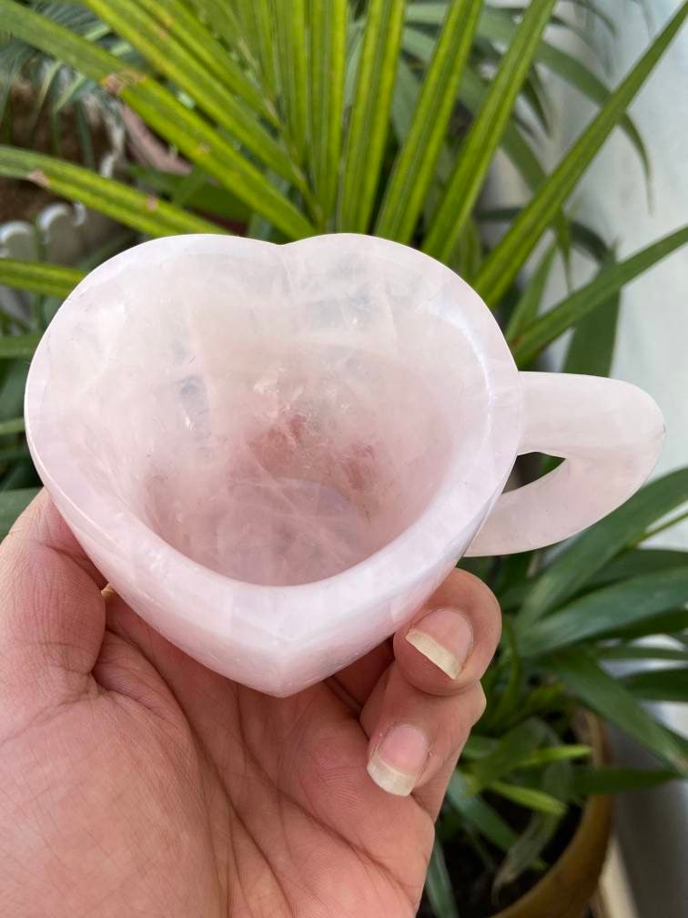 5322 - Crystal Heart Mug Set - Rose Quartz - Comes with Coaster - 2 Cups in  Each Set - Top Quality Crystal