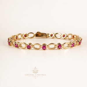 Lab Created Ruby Bracelet | 3mm Ruby Link Bracelet | July Birthstone Jewelry | Dainty Red Gemstone Bracelet | Gift for Her