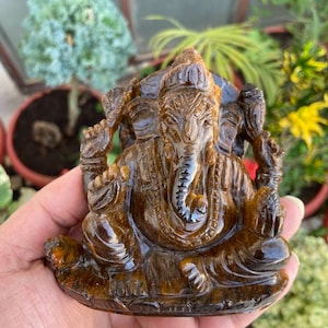 Gemstone Ganesha- Ganesh Statue- Small Stone Ganesha- Ganesha Idol- Natural Tiger Eye Ganesha