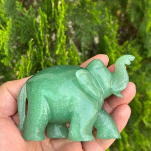 Green Aventurine Elephant | 4” Hand-Carved Crystal Figurine | Trunk-Up Good Luck Decor | Gemstone Animal for Prosperity | 270g Sculpture