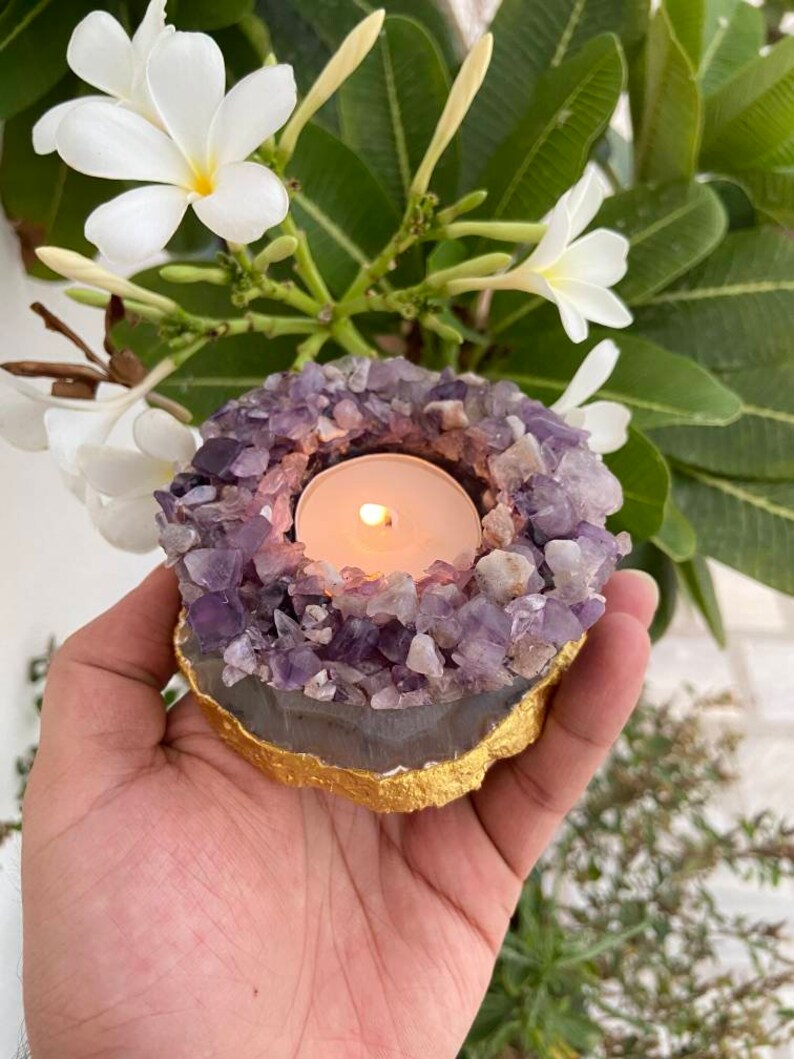 Amethyst Tealight Holder Gemstone Tealight Holders Gemstone Tea Light Crystal Tealight Holder Agate TeaLight Holder Natural Amethyst image 2