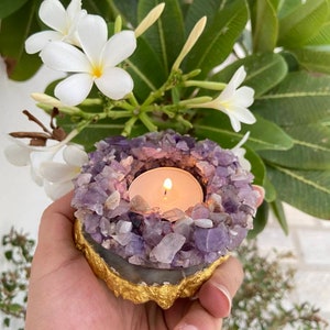 Amethyst Tealight Holder Gemstone Tealight Holders Gemstone Tea Light Crystal Tealight Holder Agate TeaLight Holder Natural Amethyst image 3