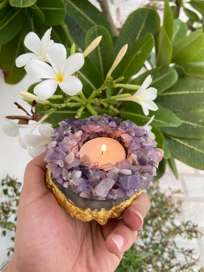 Amethyst Tealight Holder Gemstone Tealight Holders Gemstone Tea Light Crystal Tealight Holder Agate TeaLight Holder Natural Amethyst image 3