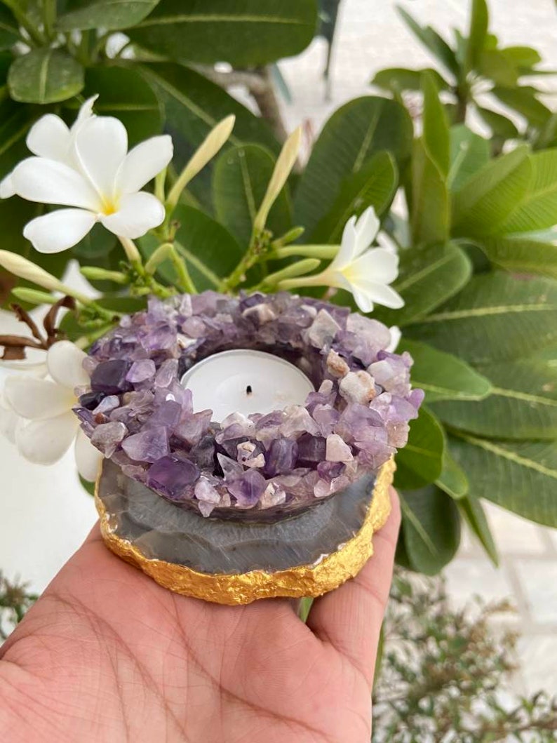 Amethyst Tealight Holder Gemstone Tealight Holders Gemstone Tea Light Crystal Tealight Holder Agate TeaLight Holder Natural Amethyst image 8