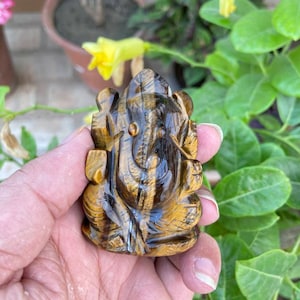Gemstone Ganesha- Tiger Eye Ganesha- Ganesha Statue- Hindu Diety- Ganesh Idol- Natural Tiger Eye
