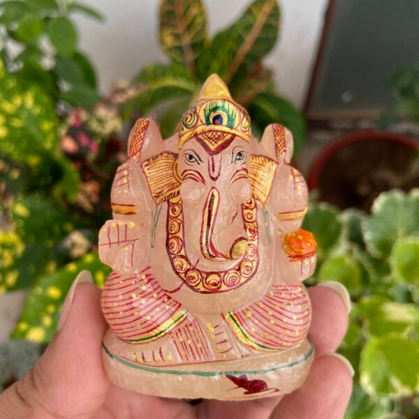 Natural Rose Quartz Ganesha- Gemstone Ganesha- Ganesh Statue- Small Stone Ganesha- Ganesha Idol- Yoga Statue- Meditation- Hindu God