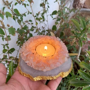 Rose Quartz Tealight Holder- Crystal Tealight Holder- Tealight Holder- Agate Tealight Holder- Natural Rose Quartz- Quartz Tealight Holder