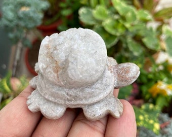 瑪瑙彫刻置物 亀 瑪瑙彫刻置物 亀 瑪瑙亀水晶彫刻各種：手彫りの花と青い縞模様