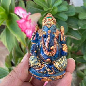 Carved Ganesha- Natural Lapis Lazuli- Gemstone Ganesha- Ganesh Statue- Small Stone Ganesh- Tiny Ganesh