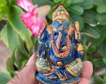 Carved Ganesha- Natural Lapis Lazuli- Gemstone Ganesha- Ganesh Statue- Small Stone Ganesh- Tiny Ganesh