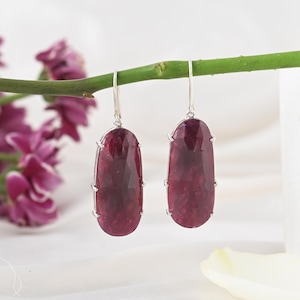 OOAK Natürliche Rubin Tropfen Ohrringe 925 Sterling Silber | 52.5 Ct Statement Edelstein Ohrringe | Einzigartiges Luxus-Schmuckgeschenk