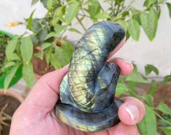 Figura de delfín de labradorita tallada a mano / Estatua de animal de piedra preciosa natural de 3 pulgadas / Delfín de cristal, regalo de decoración para el hogar