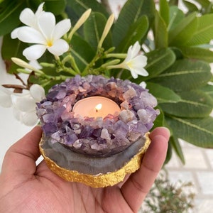 Amethyst Tealight Holder Gemstone Tealight Holders Gemstone Tea Light Crystal Tealight Holder Agate TeaLight Holder Natural Amethyst image 1