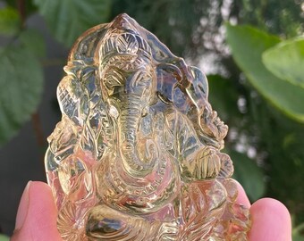 Citrine Ganesha- Gemstone Ganesha- Carved Ganesha- Small Ganesha- Natural Citrine- Citrine Crystal- Citrine Crystal