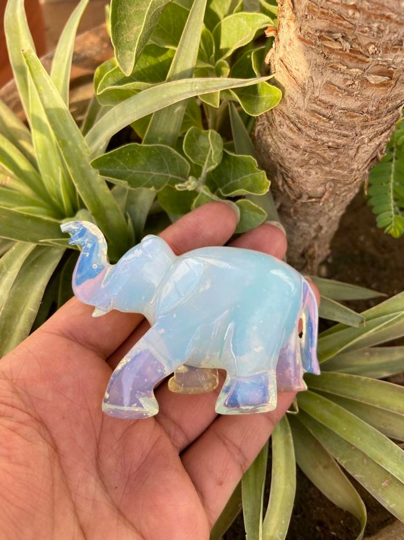 Opal Elephant Opalite Carving Gemstone Elephant Opalite Etsy