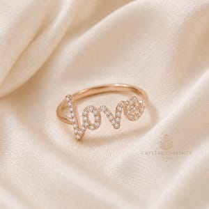 Love Script Ring, Romantic Word Ring, Dainty Statement Ring, Anniversary Jewelry, Valentine Gift for Her