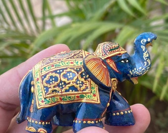 ラピスラズリ象の置物 | 2インチの青い宝石 | 手彫り | 幸運 | 知恵